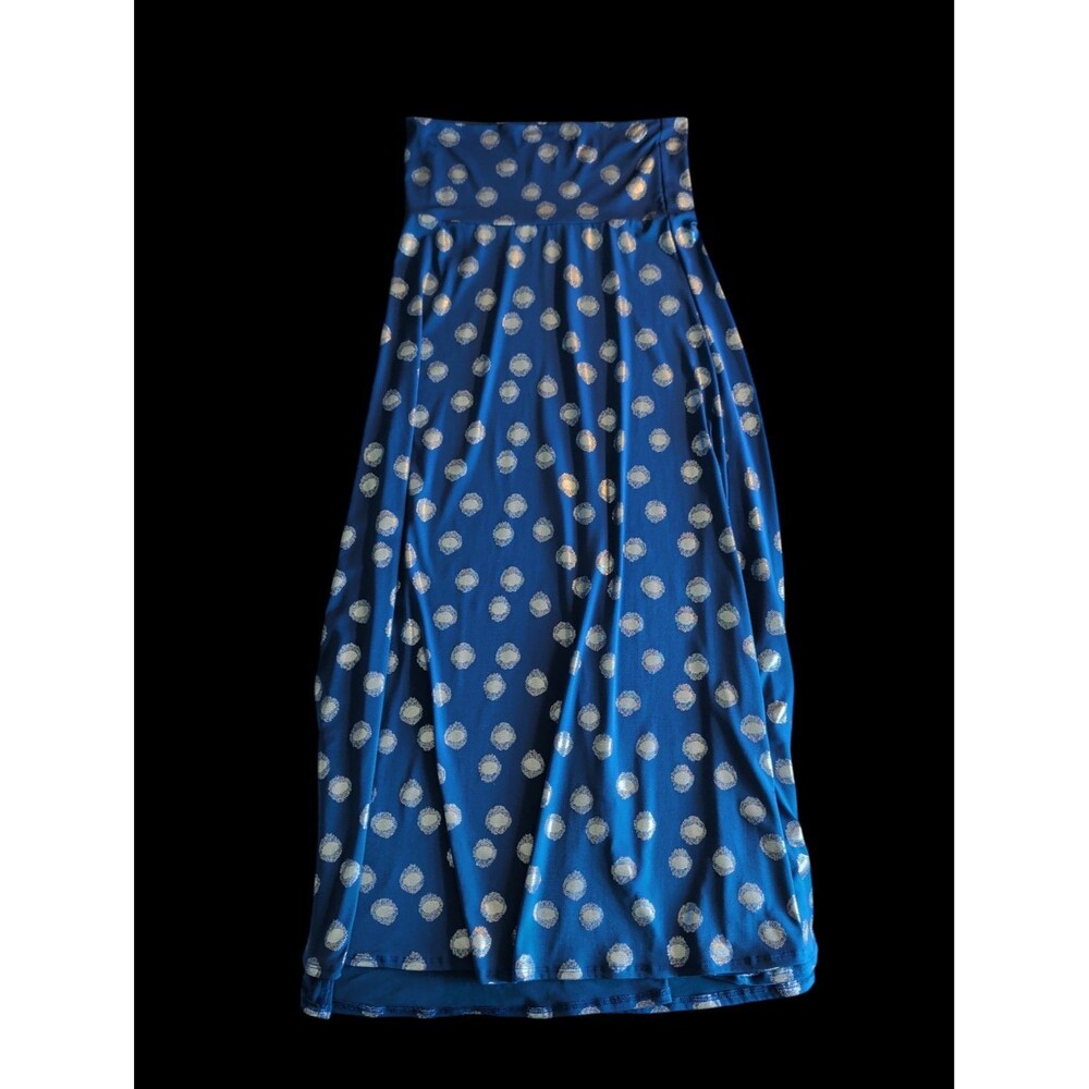 LuLaRoe Cobalt Blue & Silver Metallic Polka Dot Maxi Skirt Size Small